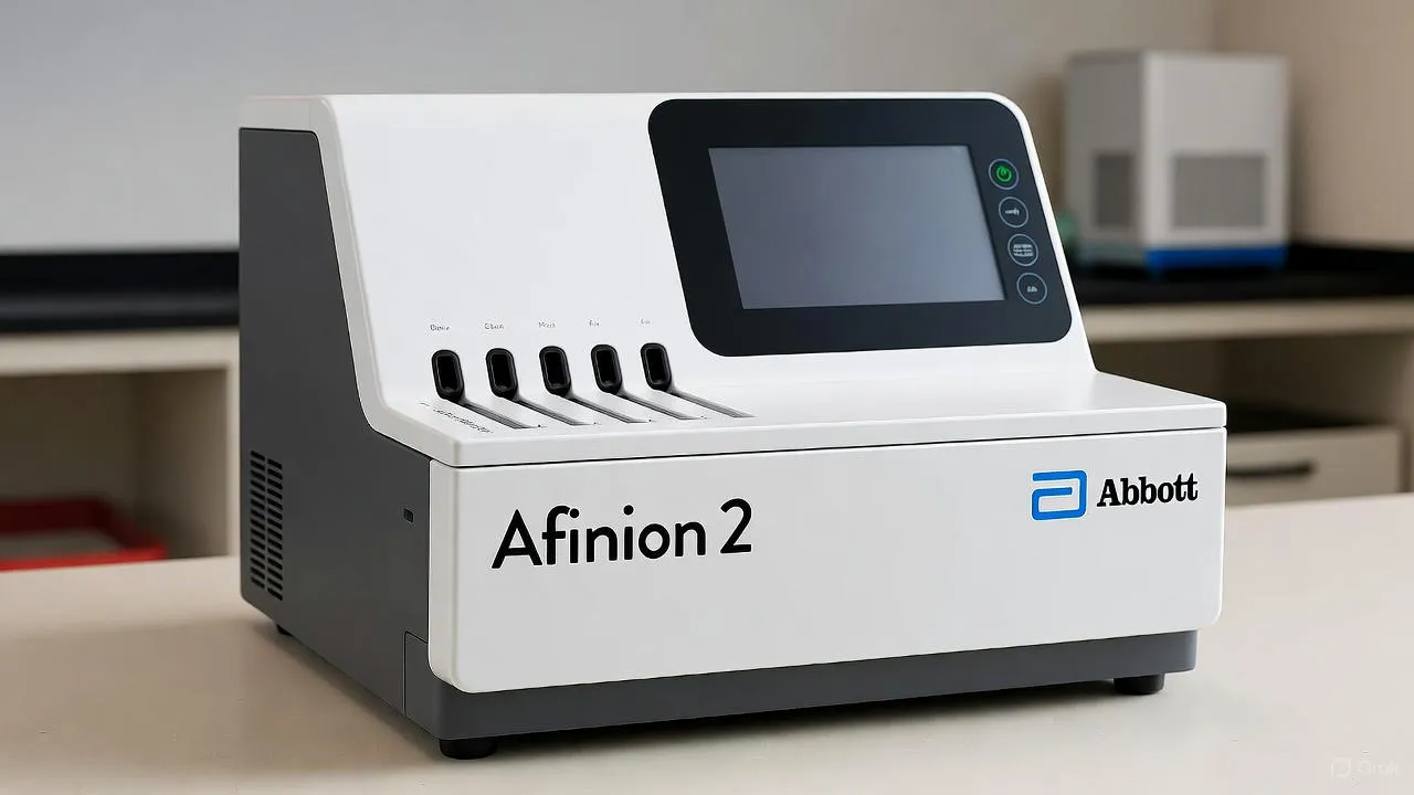 دستگاه Afinion 2 با طراحی فشرده و نمایشگر لمسی، مجهز به چهار درگاه تست برای آنالیز سریع HbA1c، لیپید و سایر نشانگرهای زیستی در مراکز درمانی