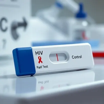 کیت تست سریع HIV با نتیجه کنترل مثبت در محیط آزمایشگاهی مدرن، نمایش دقیق نوارهای تست