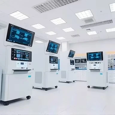 دستگاه Alinity‑S | ردیف دستگاههای آنالایزر خودکار آزمایشگاهی ابوت (Abbott) در یک مرکز تحقیقاتی مدرن و روشن