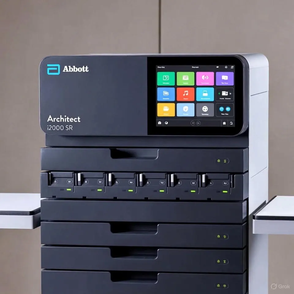 دستگاه Architect i2000 SR برند Abbott با رابط لمسی رنگی، مناسب برای تستهای ایمونواسی دقیق در آزمایشگاههای پزشکی پیشرفته.
